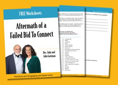 Download the Free Aftermath of a Failed Bid to Connect Worksheet by world-renowned experts, Drs. John and Julie Gottman.