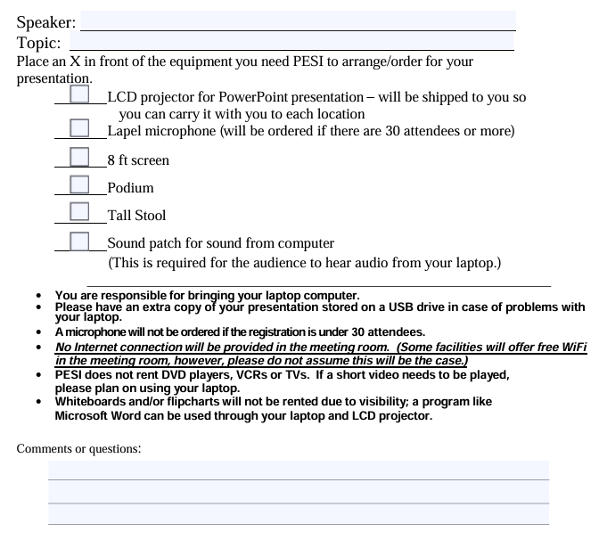 Audio Visual Request Form Screenshot